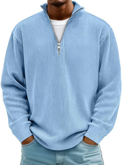 Men’s Corduroy Zip Stand Collar Sweatshirt – Casual Long Sleeve Top