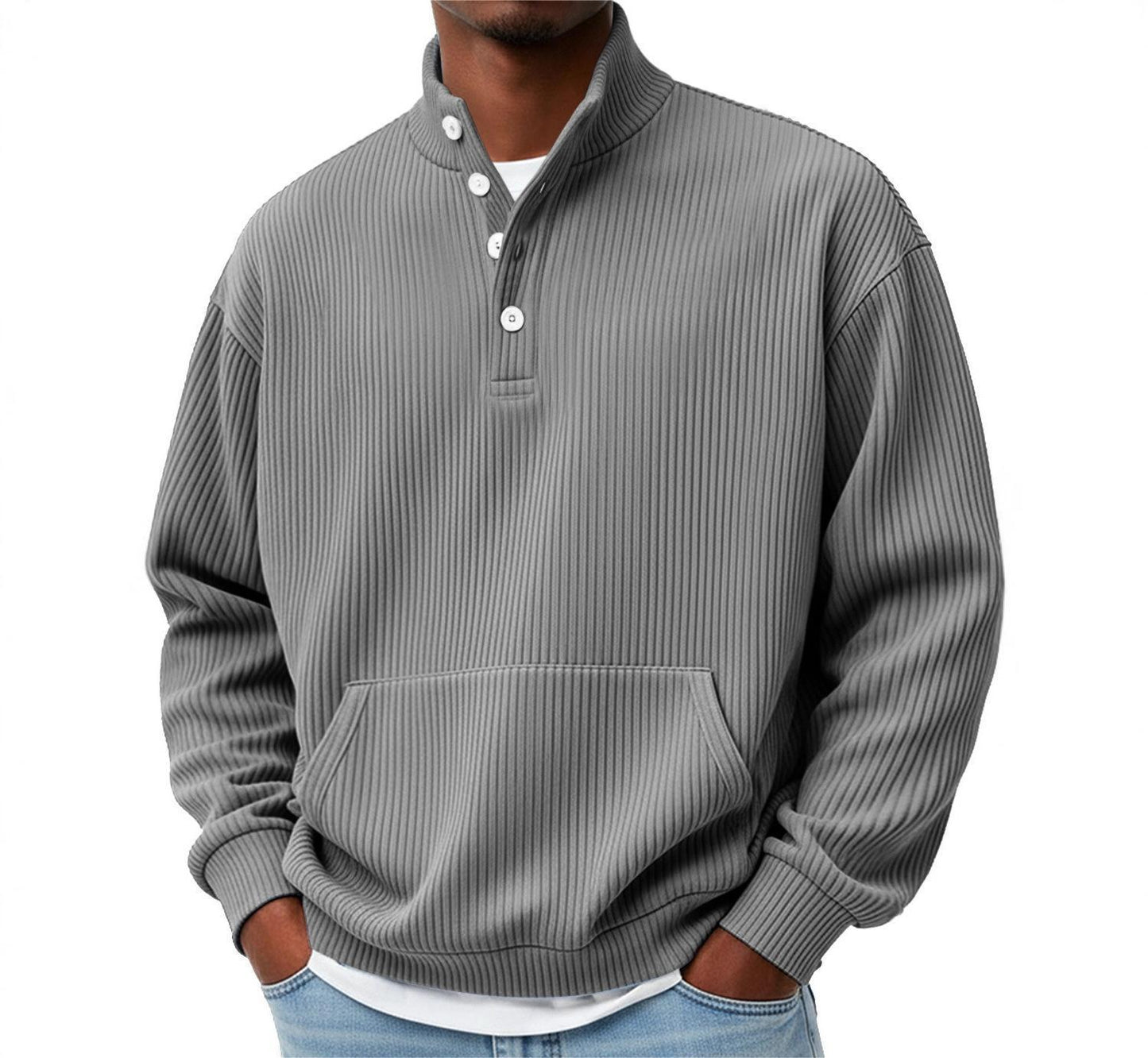 Sweat-shirt homme col roulé uni – Polo décontracté à manches longues