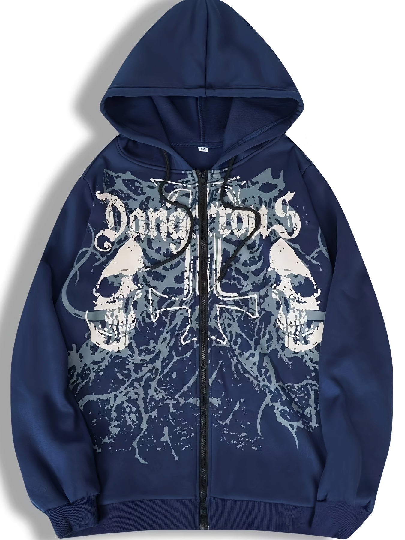 Men’s Skull Print Hooded Jacket – Zip-Up Casual Fall/Winter Hoodie