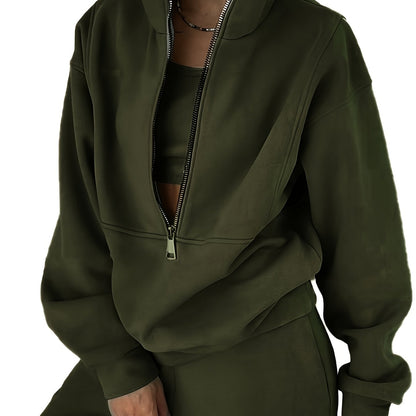 Plus Size Women’s Fleece Set – Zip-Up Hoodie & Pants Streetwear Outfit