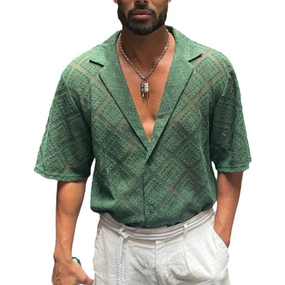Chemise homme respirante ajourée – Haut décontracté à manches courtes et revers