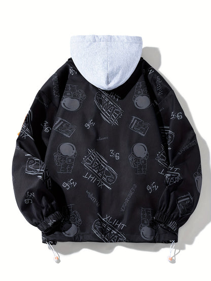 Loom & Soul Men’s Cartoon Print Zip Hoodie – Youth Streetwear Jacket