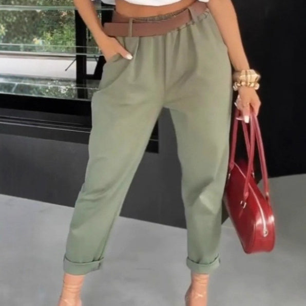 Women’s Slim Straight Pants – High Waist Casual Everyday Fit