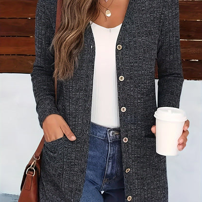 Women’s Elegant V-Neck Cardigan – Cozy Button-Up Fall Sweater