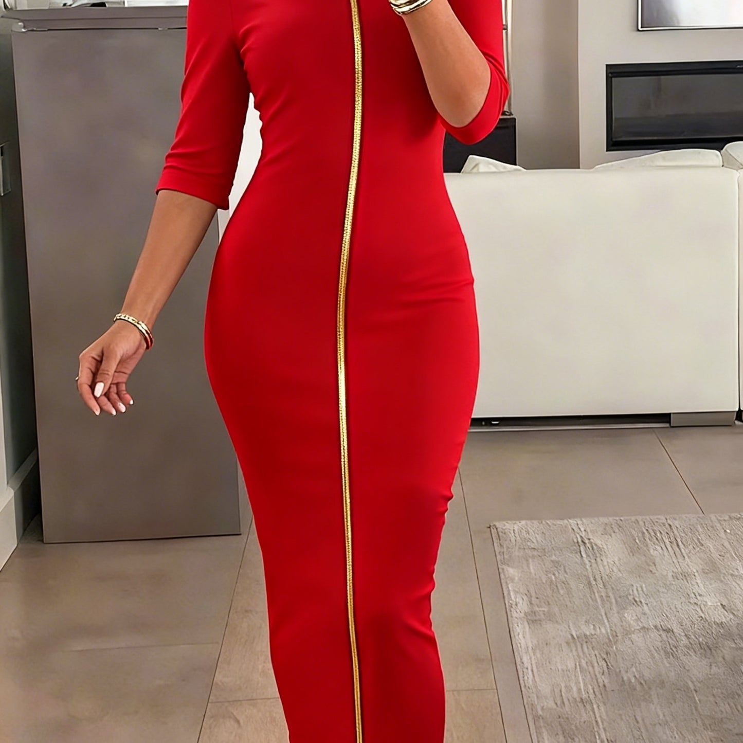 Boat Neck Bodycon Midi Dress – Elegant Slim Fit Short Sleeve Dress