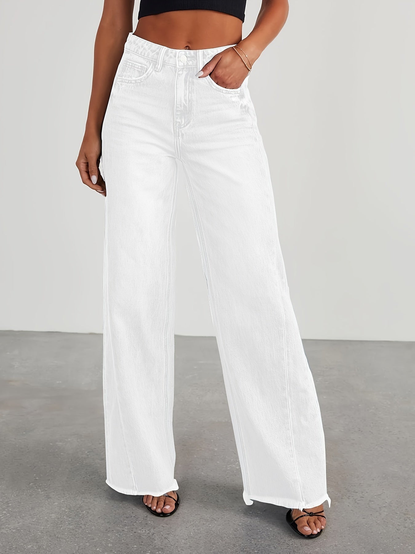 Women’s High-Waist Wide-Leg Jeans – Casual Stretch Baggy Denim