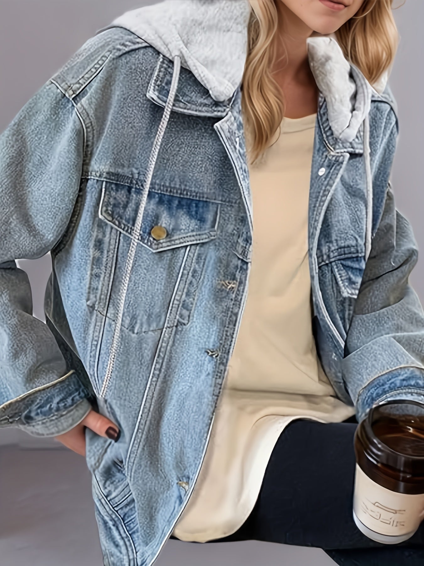 Chaqueta vaquera oversize con capucha para mujer - Corte retro ligero