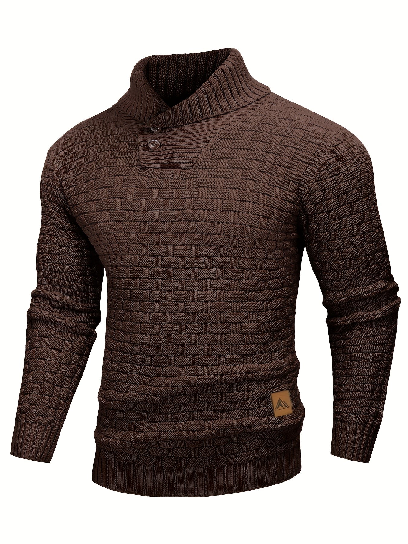 Men’s Waffle Knit Sweater – High Stretch Pullover with Lapel Collar