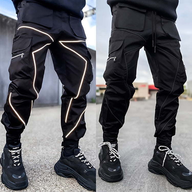 Men’s Reflective Cargo Pants – Loose-Fit Multi-Pocket Sports Trousers