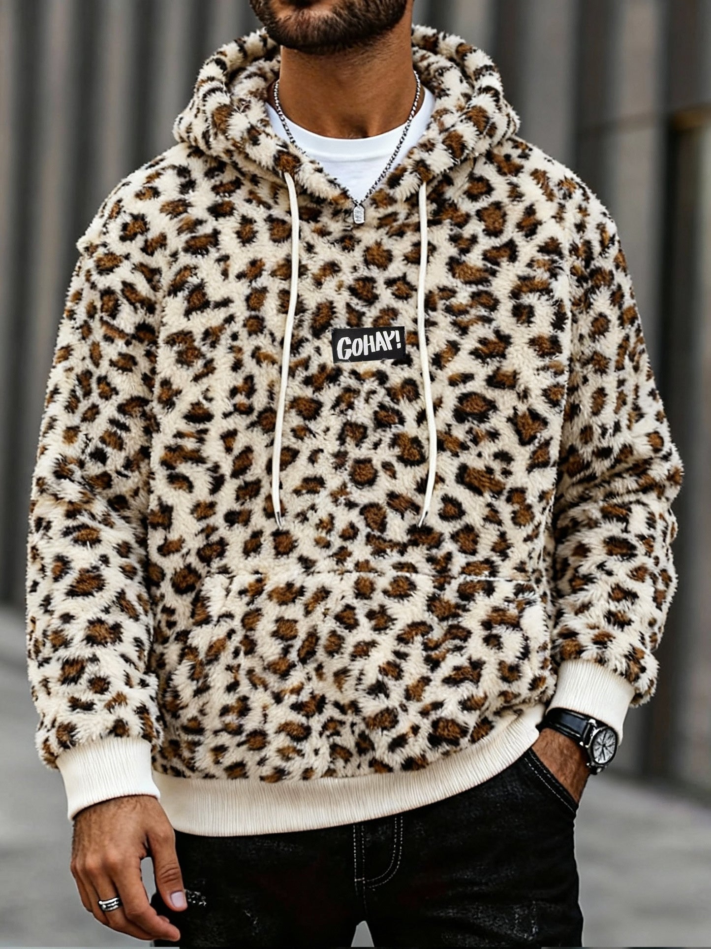 Sudadera con capucha y estampado de leopardo para hombre – Sudadera de felpa para un estilo urbano impactante