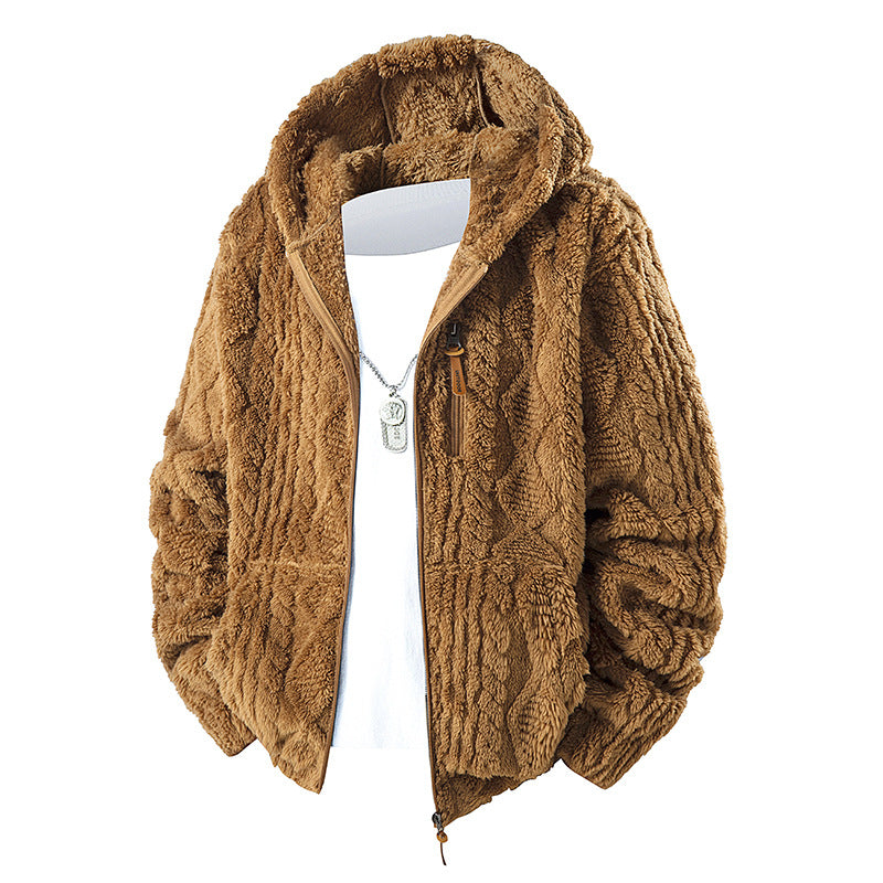Veste polaire zippée à capuche pour homme – Coupe décontractée en velours côtelé
