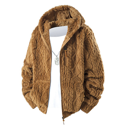 Veste polaire zippée à capuche pour homme – Coupe décontractée en velours côtelé
