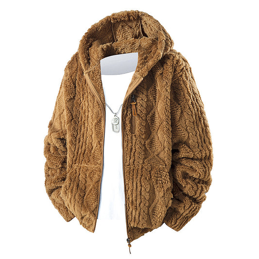 Men’s Hooded Fleece Zip-Up Jacket – Corduroy Casual Fit