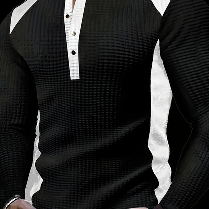 Men’s Waffle Henley Shirt – White & Black All-Season Button Top