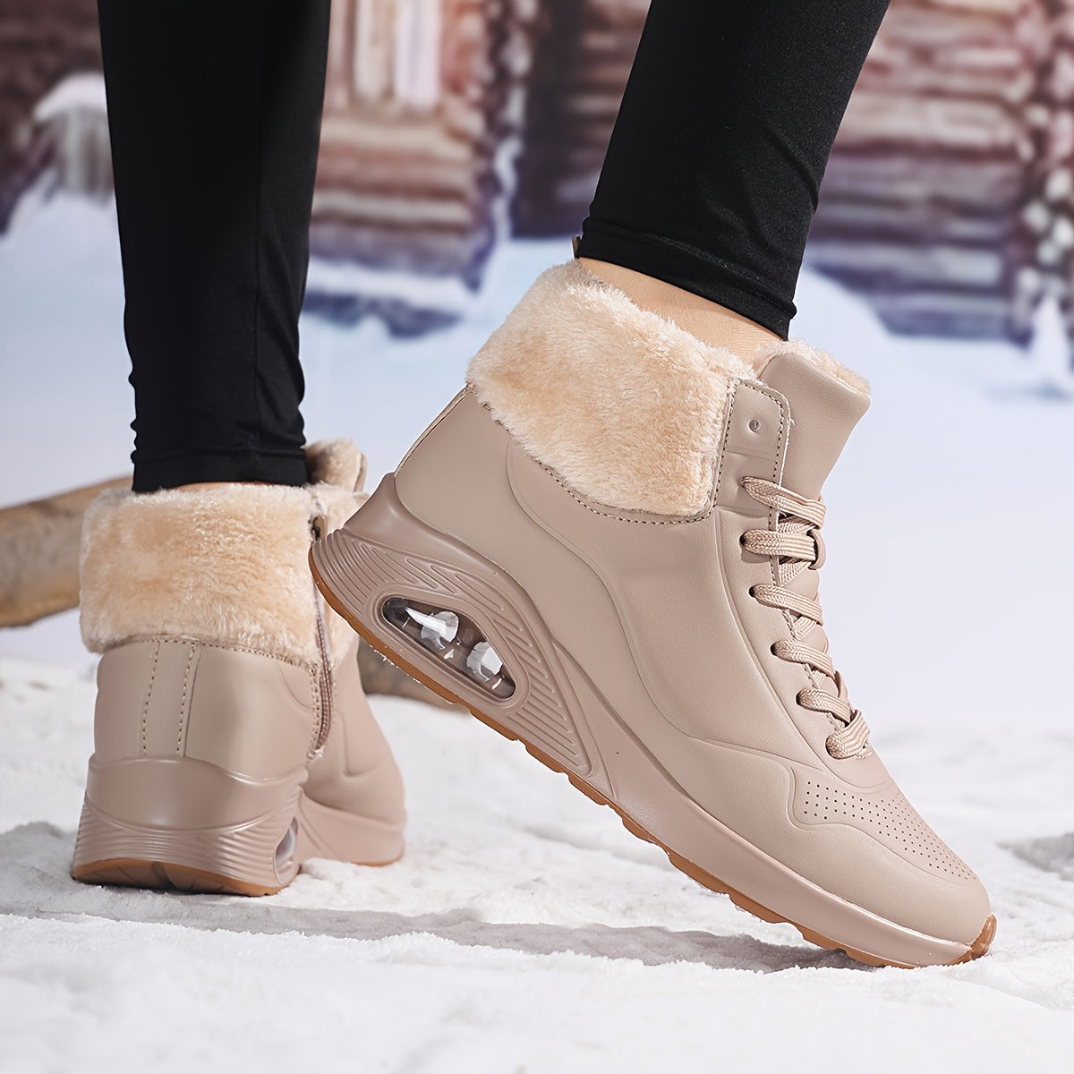 Women’s Fleece-Lined Mid-Calf Snow Boots – Air Cushion Warm Winter Shoes