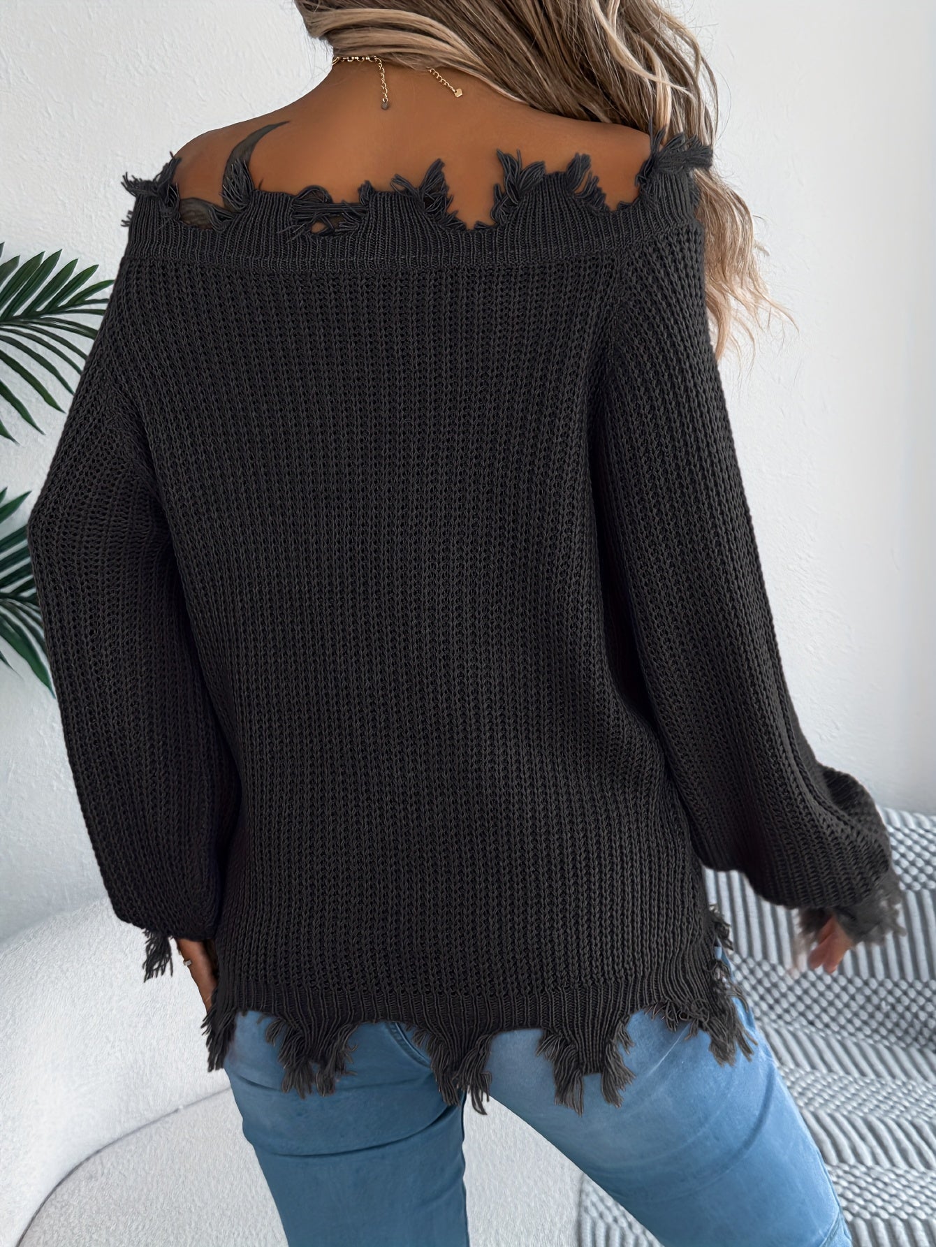 Women’s Off-Shoulder Sweater – Chic Fall/Winter Knit Pullover