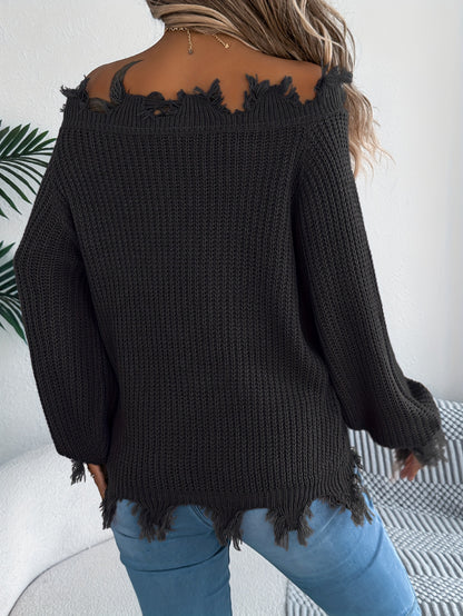 Women’s Off-Shoulder Sweater – Chic Fall/Winter Knit Pullover