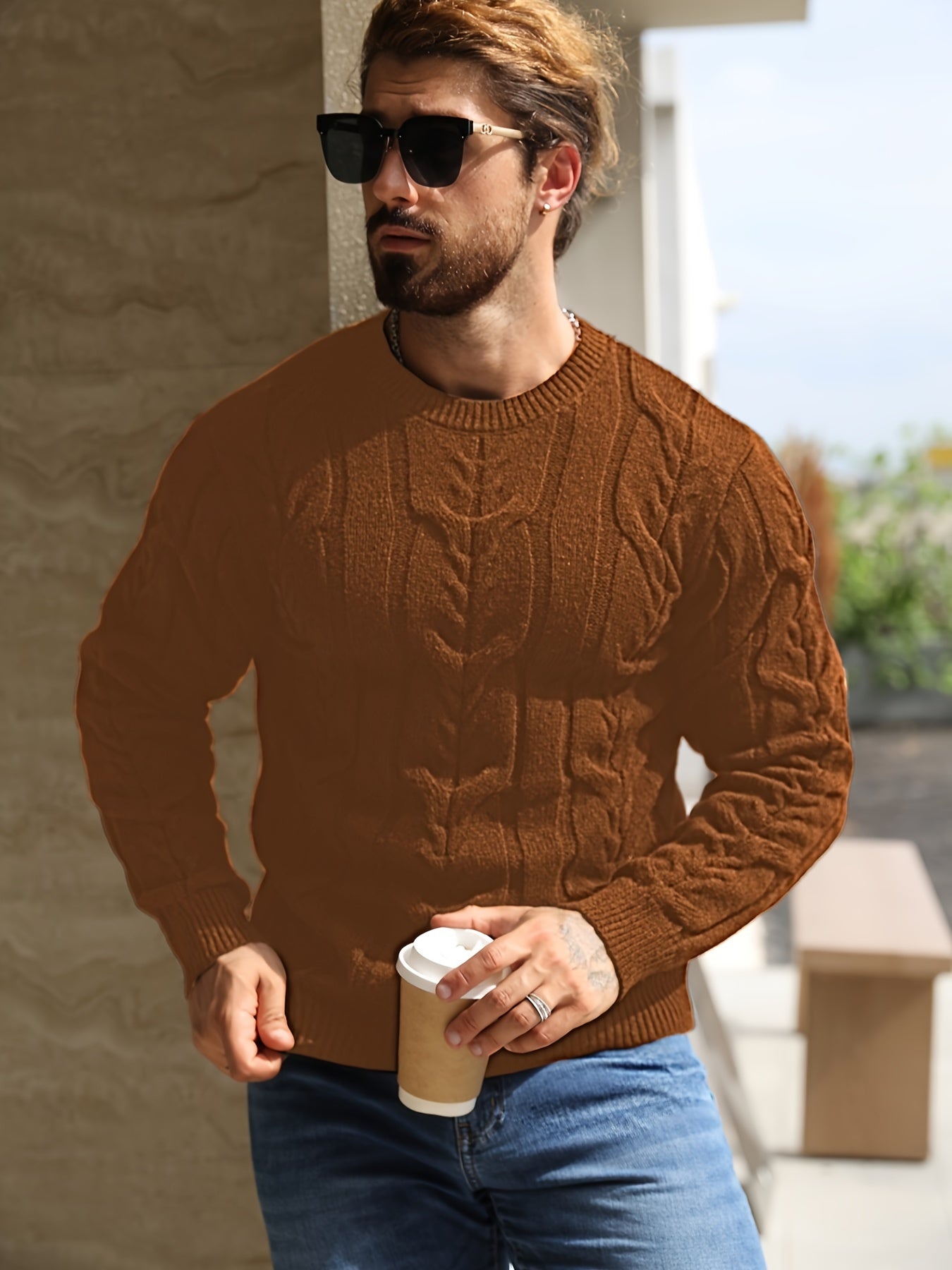 Men’s Striped Knit Sweater – Soft Crewneck Ribbed Trim Pullover