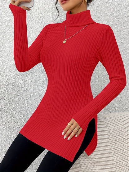 Women’s Elegant Turtleneck Top – Soft Long Sleeve High-Neck Knit