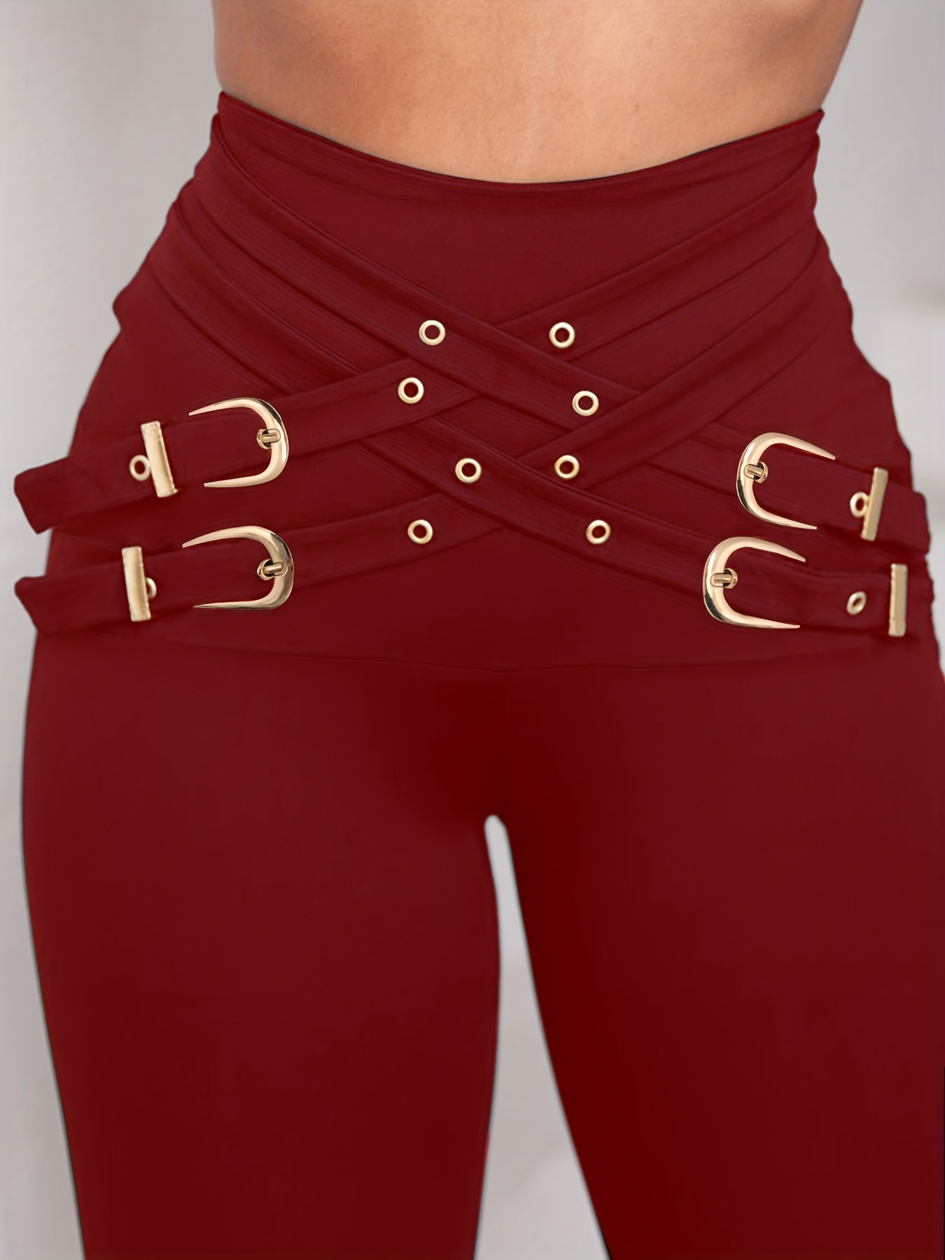 Women’s Cross Buckle High-Waist Pants – Stretch Fit Sculpting Leggings