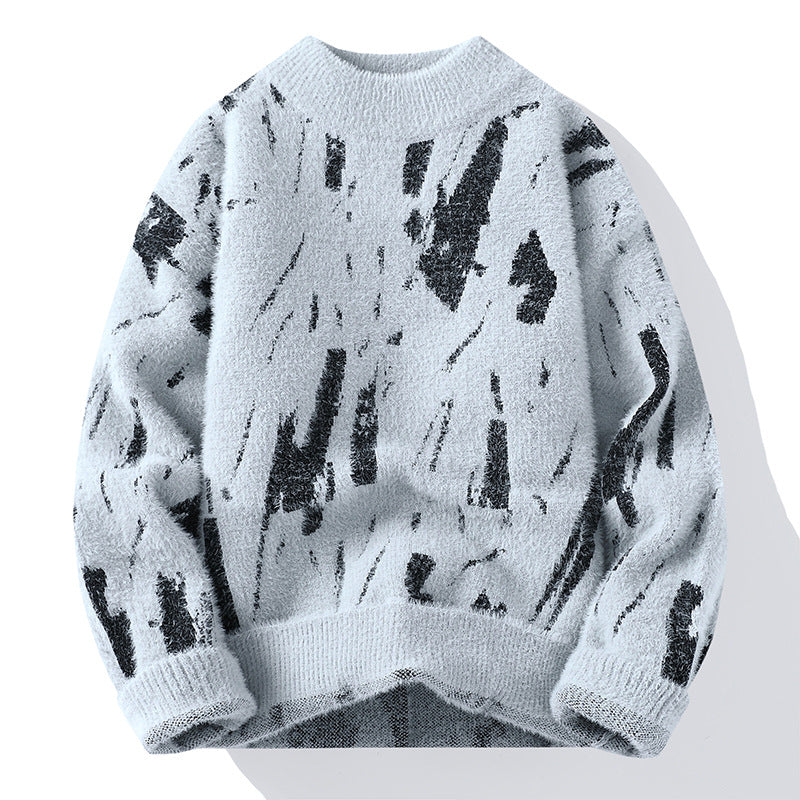 Men’s Fleece-Lined Thick Knit Sweater – Winter Loose Pullover