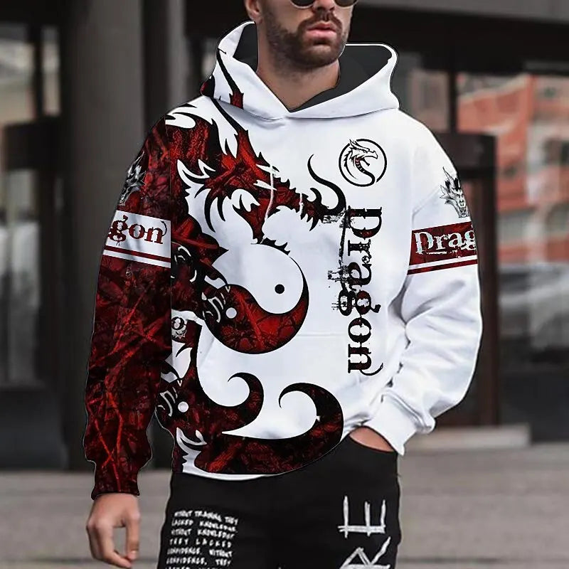 3D Dragon Graphic Hoodie for Men – Lightweight Pullover Streetwear Sweatshirt