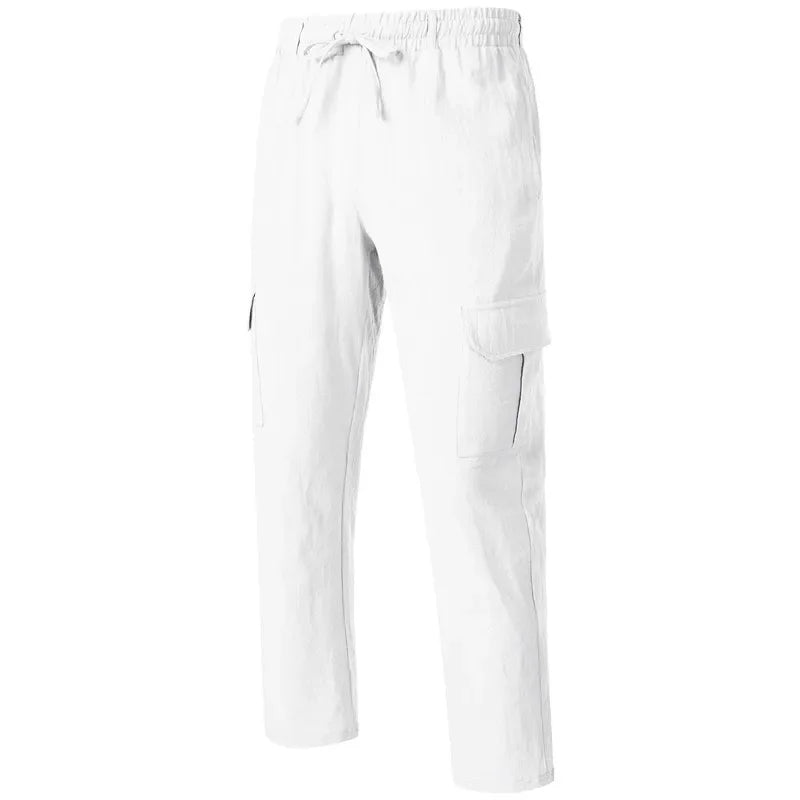 Loom & Soul Men’s Loose Cotton-Linen Cargo Pants – Casual Beach Trousers