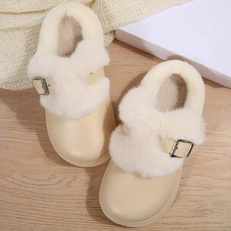 Women’s Waterproof Platform Fur Clogs – Cozy Winter Slip-On