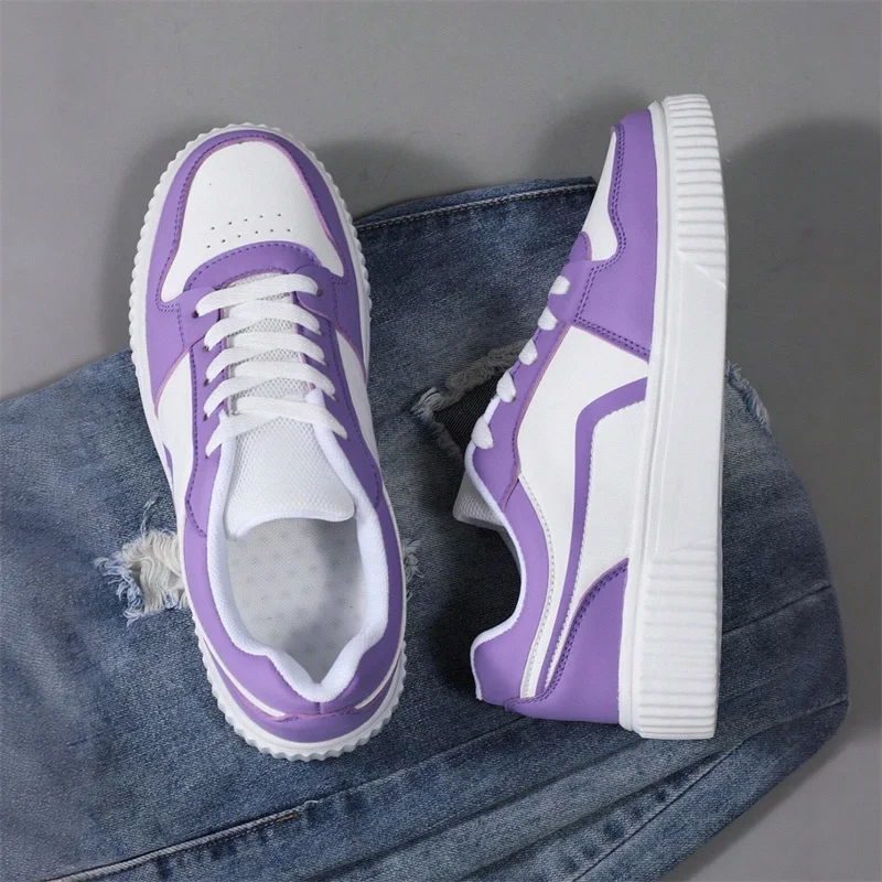 Women’s PU Leather Sneakers – Lightweight Lace-Up Casual Shoes for Spring/Autumn