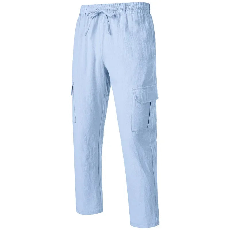 Loom & Soul Men’s Loose Cotton-Linen Cargo Pants – Casual Beach Trousers