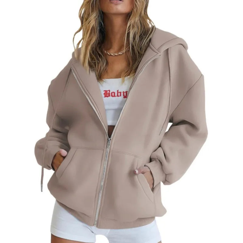 Women’s Casual Zip Up Hoodie with Pockets – Autumn Winter Fashion Jacket
