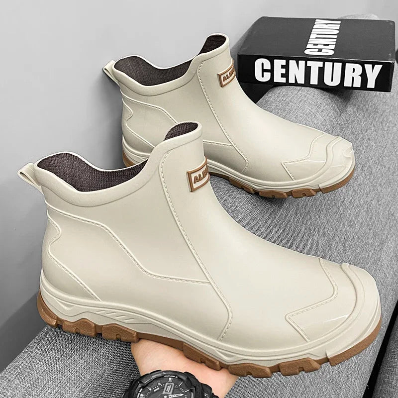 Men’s Waterproof PVC Rain Boots – Ankle Slip-On Anti-Slip Outdoor Work Shoes
