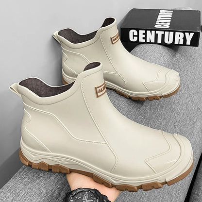 Men’s Waterproof PVC Rain Boots – Ankle Slip-On Anti-Slip Outdoor Work Shoes
