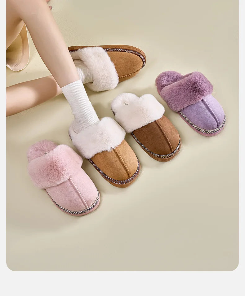 Smile Popcorn™ Fluffy Winter Slippers – Faux Fur Warm Indoor Comfort Slides for Women