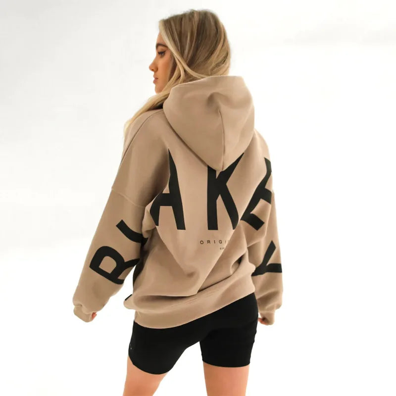 Women’s Casual Printed Pullover Hoodie – Autumn Winter Loose Fit Sweatshirt