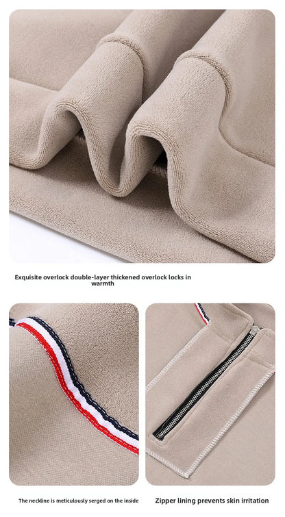 Men’s Stand Collar Zip Pullover – Smart Casual Fleece Sweatshirt Autumn 2025