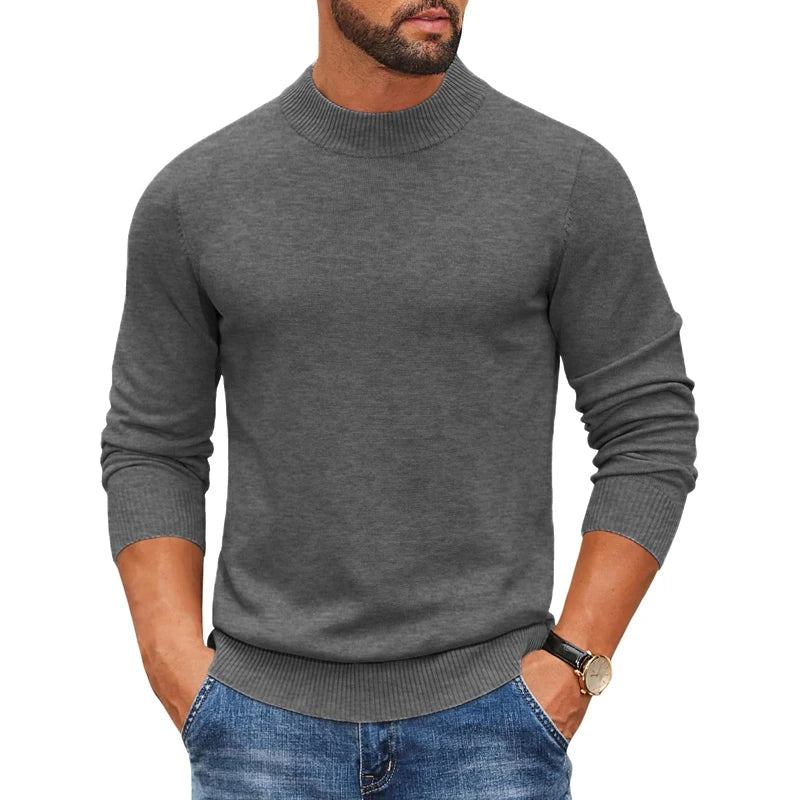 Men’s Mock Neck Ribbed Pullover – Thick Knit Casual Sweater Autumn 2025