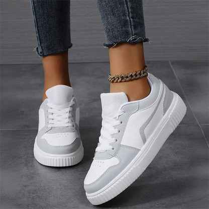 Women’s PU Leather Sneakers – Lightweight Lace-Up Casual Shoes for Spring/Autumn
