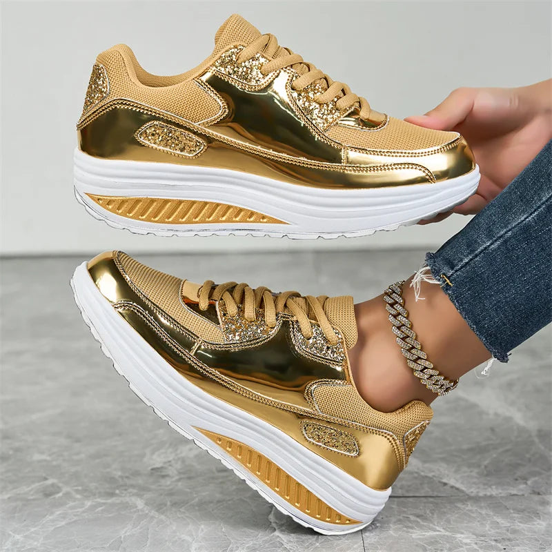 Loom & Soul Sequin Women’s Sneakers – Large Size Air Mesh Casual Comfort