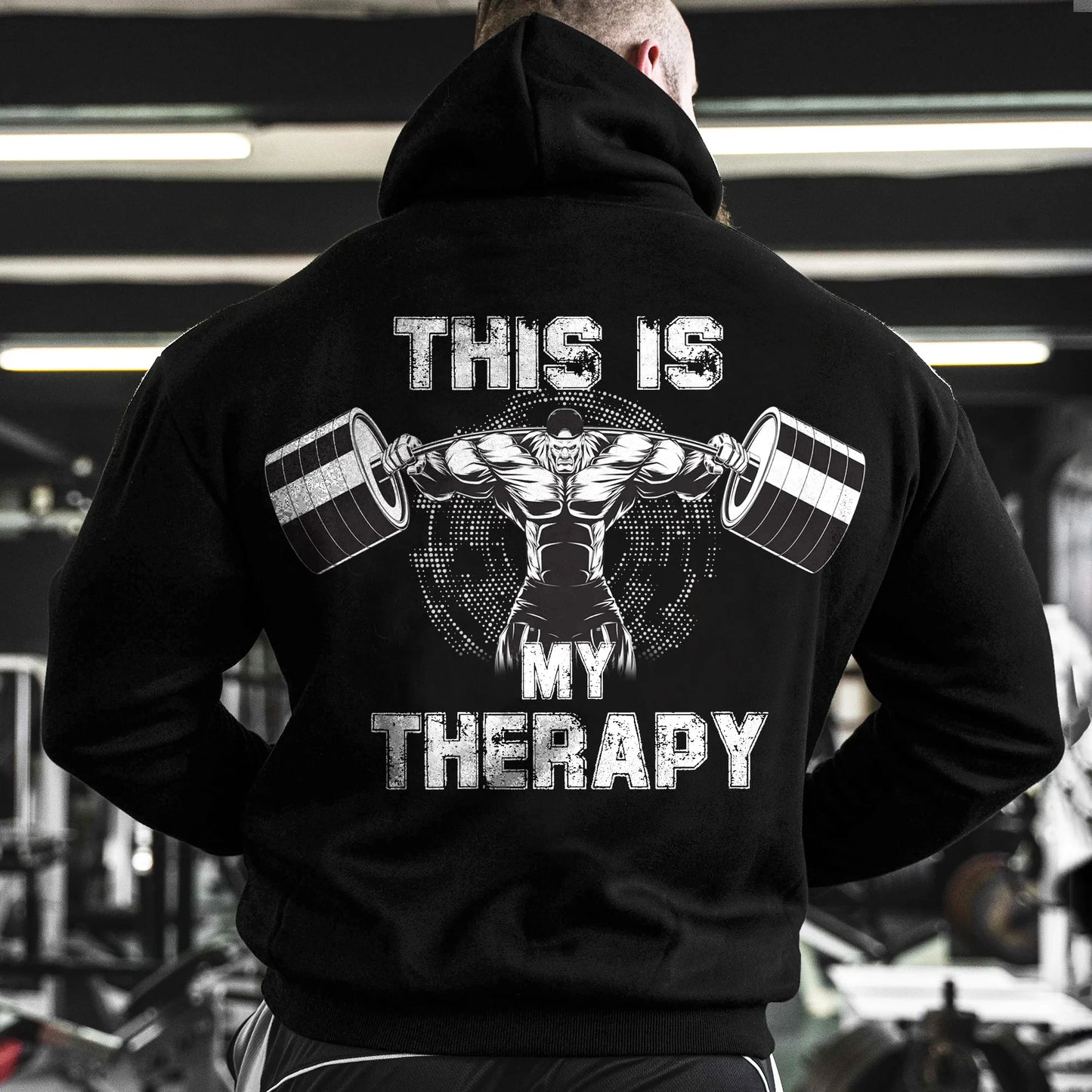 “This Is My Therapy” Hoodie for Men – Autumn Winter Fitness Sweatshirt