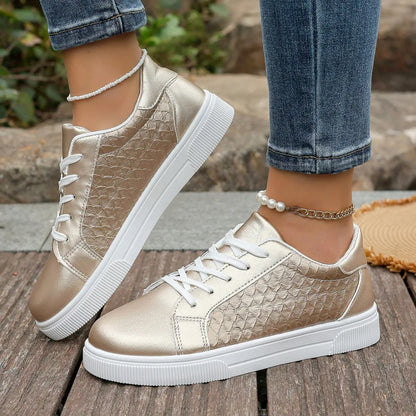 Loom & Soul Women’s Gold & Silver PU Sneakers – Plus Size Fashion Comfort