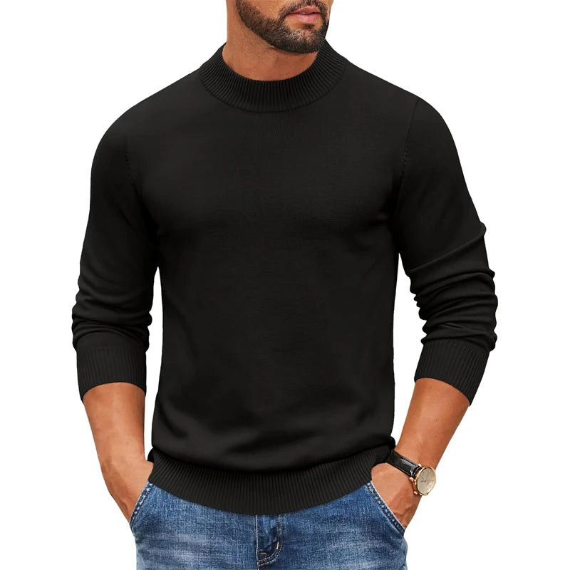 Men’s Mock Neck Ribbed Pullover – Thick Knit Casual Sweater Autumn 2025