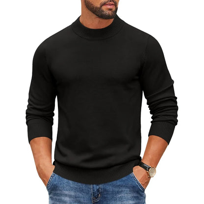Men’s Mock Neck Ribbed Pullover – Thick Knit Casual Sweater Autumn 2025