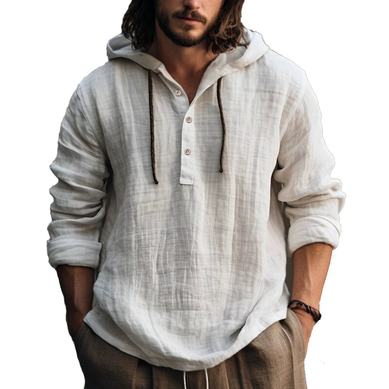 LIVE GREAT Men’s Linen Hoodie – Lightweight Casual Sweatshirt for Spring & Autumn