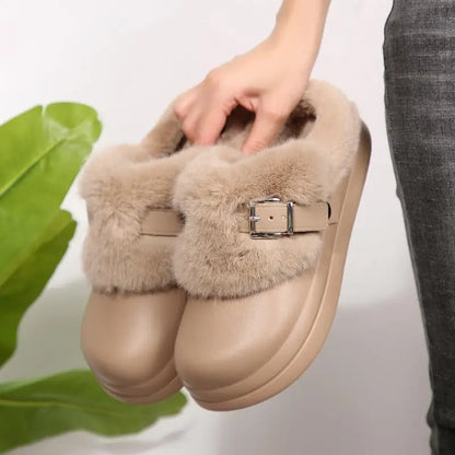 Women’s Waterproof Platform Fur Clogs – Cozy Winter Slip-On