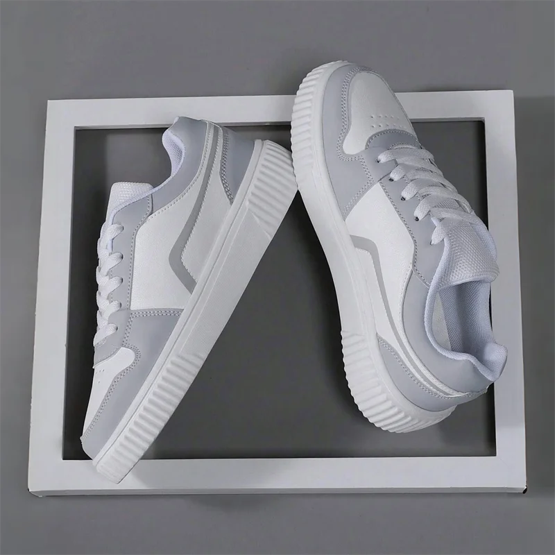 Women’s PU Leather Sneakers – Lightweight Lace-Up Casual Shoes for Spring/Autumn