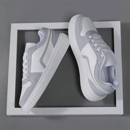 Women’s PU Leather Sneakers – Lightweight Lace-Up Casual Shoes for Spring/Autumn