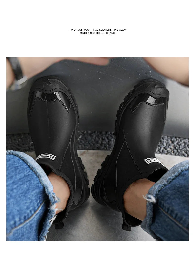Men’s Waterproof PVC Rain Boots – Ankle Slip-On Anti-Slip Outdoor Work Shoes