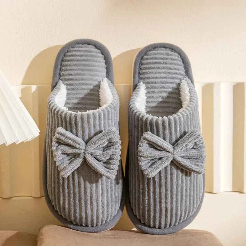 Bow Plush Home Slippers – Cozy Soft Comfort Slides