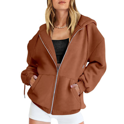 Women’s Casual Zip Up Hoodie with Pockets – Autumn Winter Fashion Jacket